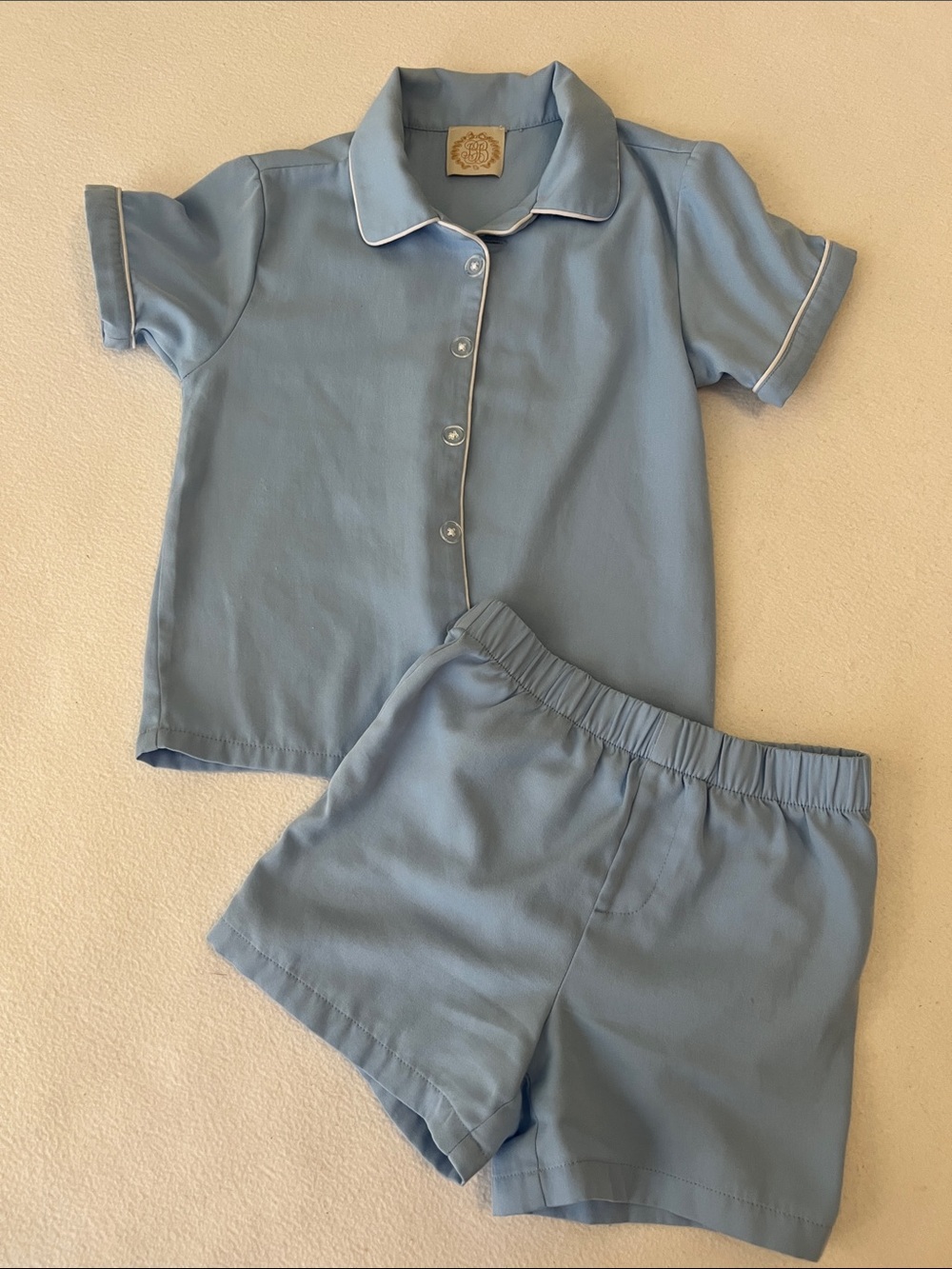 The Beaufort Bonnet Company Light Blue Short-Sleeve Pajama Set with White Piping